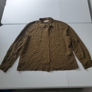 Jones New York Shirt Womens 16 Olive Green Silk Vintage Forest Business Casual